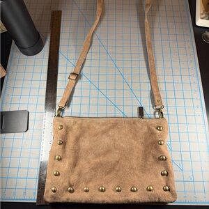 Studded Tan Suede Crossbody Bag
